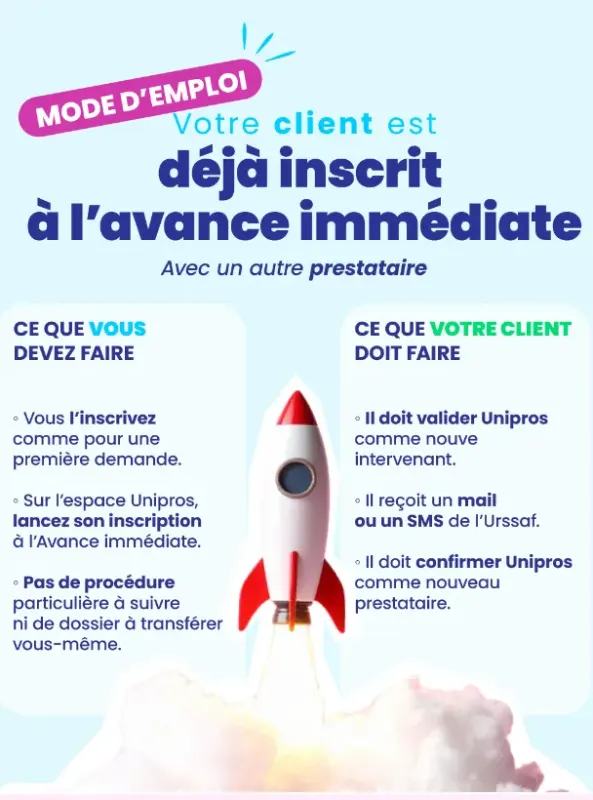 Mode d'emploi : votre client est déjà inscrit à l'avance immédiate avec un autre prestataire