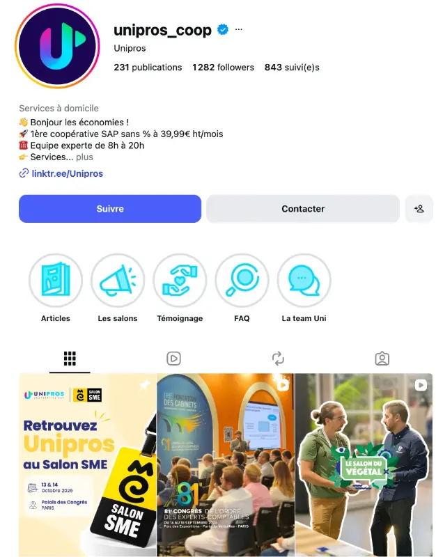Profil Instagram unipros_coop : 231 publications, 1 282 followers